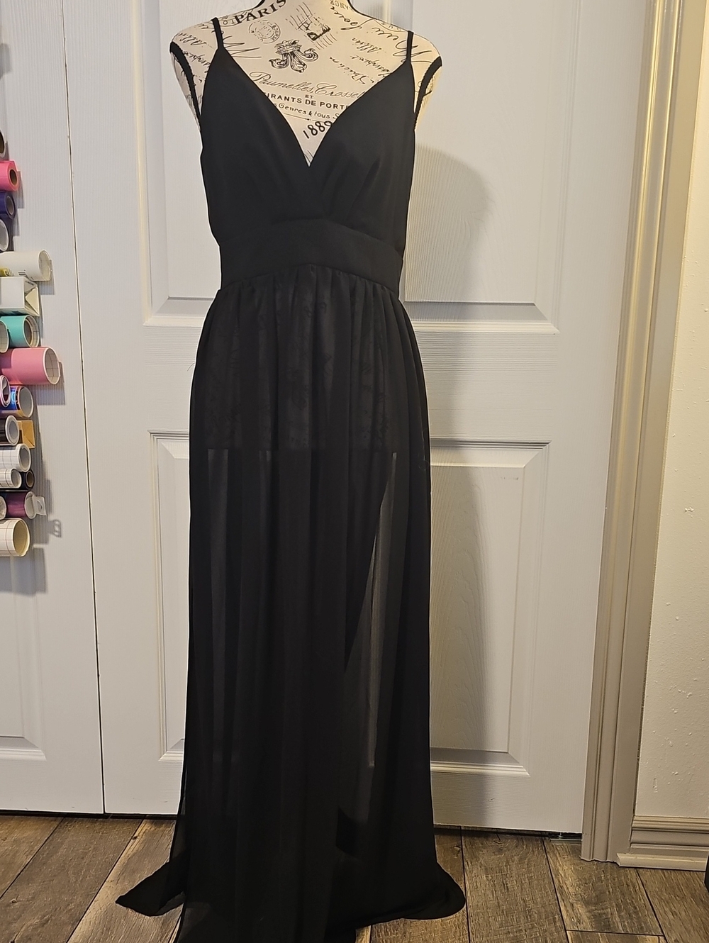 SHEIN Black Maxi Dress with Sheer Overlay